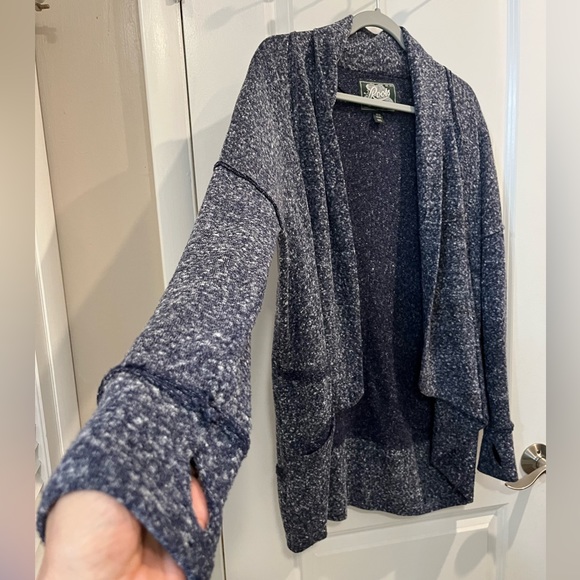 Roots Canada Open Front  Waterfall Cardigan Sz M Heathered Gray With Pockets - Picture 11 of 11